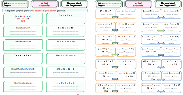 4. Sınıf Matematik Çarpma İşlemi Yer Değiştirme-2