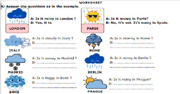 3. Sınıf 9.Ünite Weather Çalışma Kağıdı II