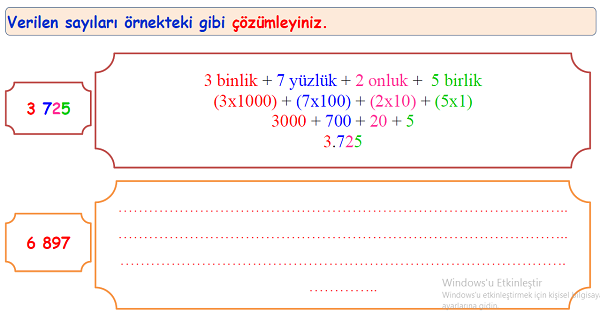 4. Sınıf Matematik Doğal Sayılarda Çözümleme Etkinliği 2
