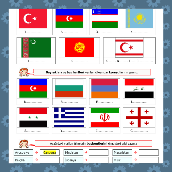 4. Sınıf Sosyal Bilgiler - Ülkeleri Tanıyalım Etkinliği - 2