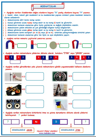 4. Sınıf Fen Bilimleri Mıknatıslar Etkinlik Çalışması