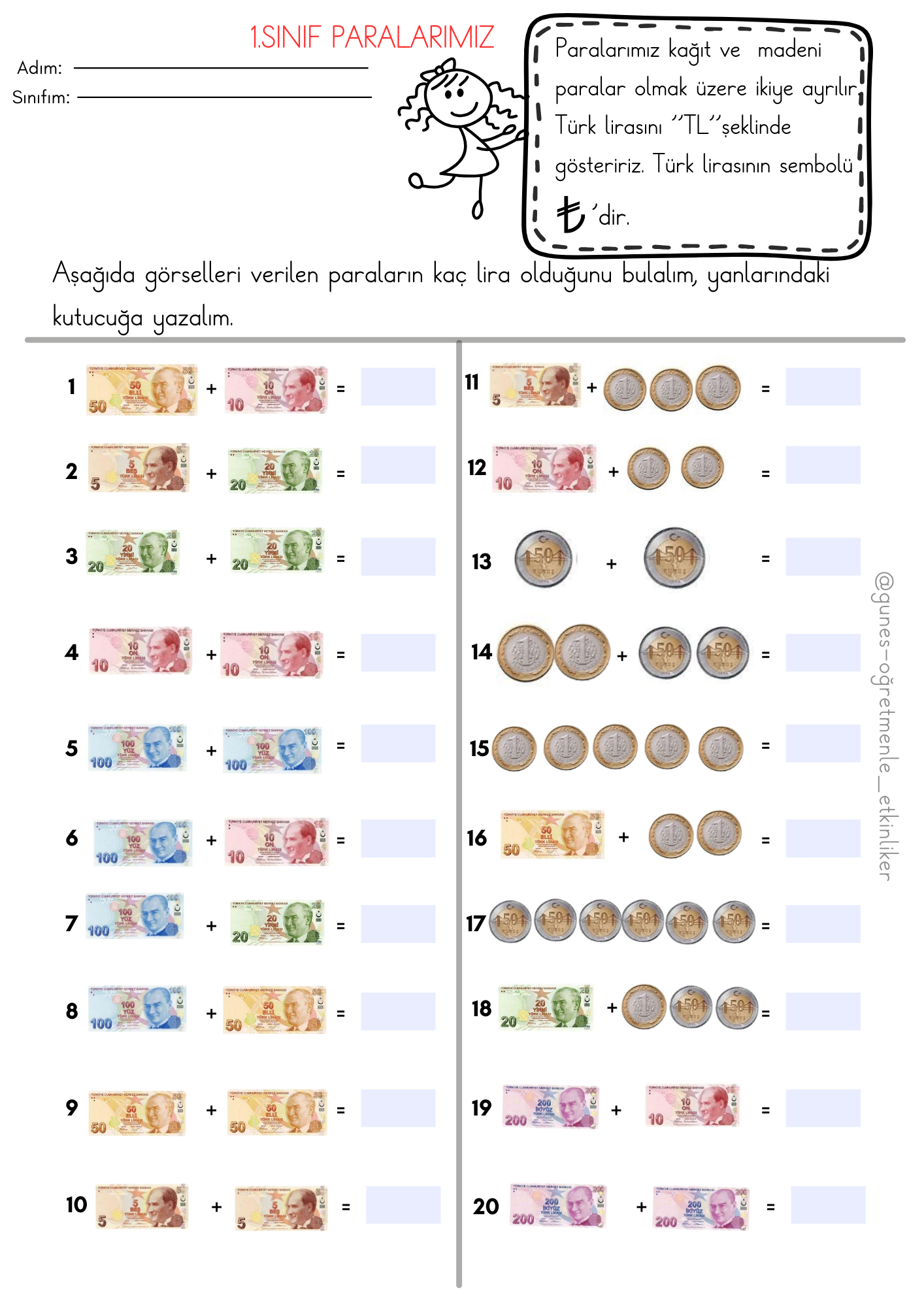 1. Sınıf Matematik Paralarımız