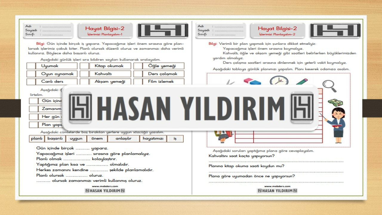 2. Sınıf Hayat Bilgisi İşlerimizi Planlayalım Çalışma Sayfaları