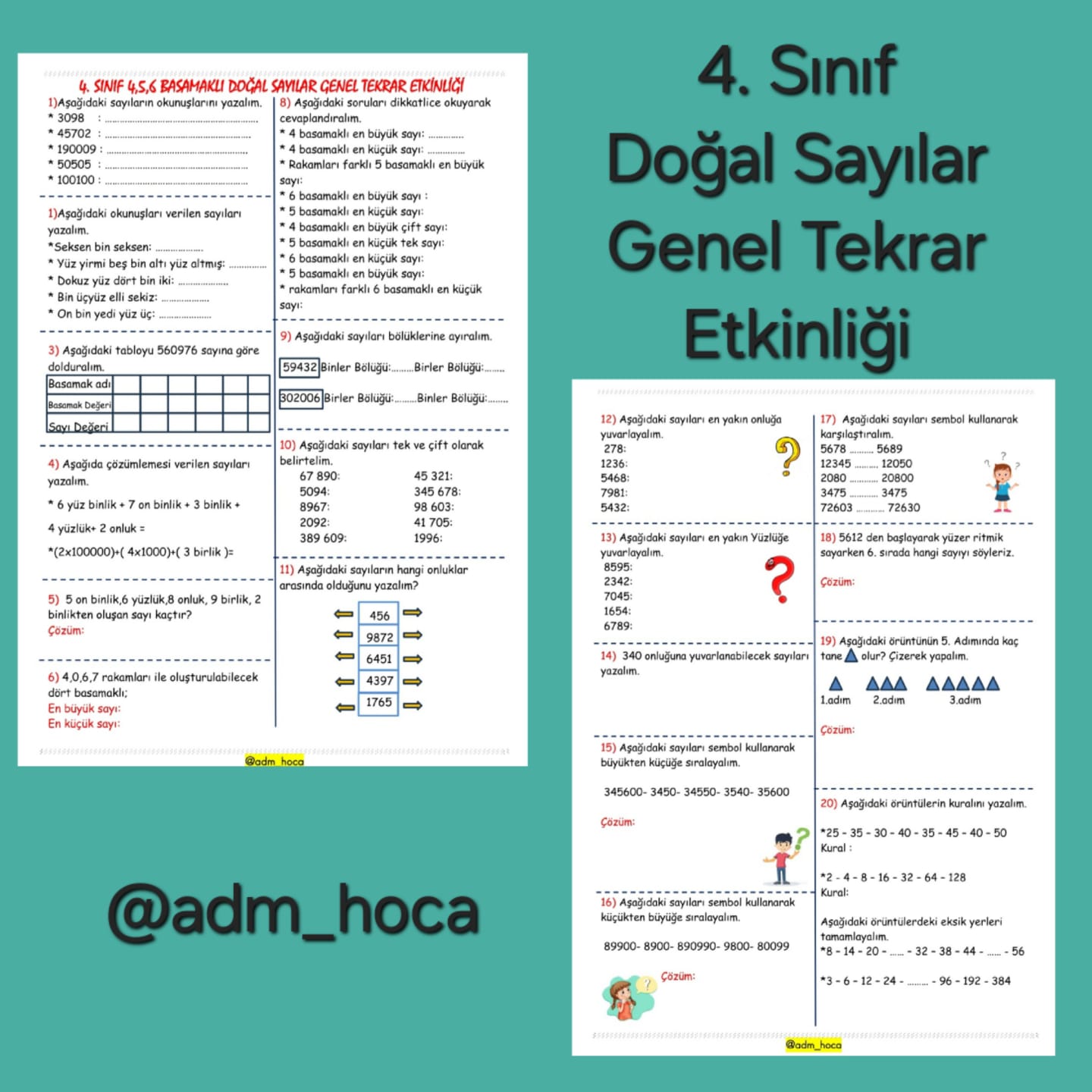 4. Sınıf Matematik Doğal Sayılar Genel Tekrar Etkinliği