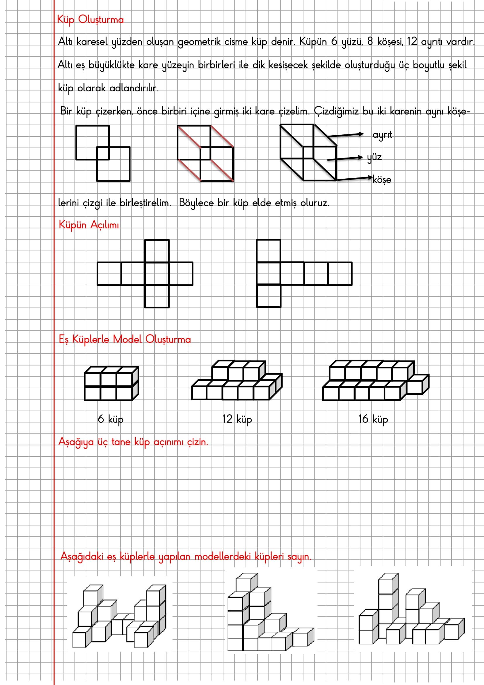 4. Sınıf Matematik Kareli Defterde Küp Oluşturma Konu Özeti