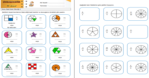 4. Sınıf Matematik Basit Kesir Etkinliği 2