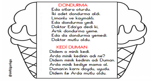 1. Sınıf İlk Okuma Yazma (D-d Sesi) Dondurma Boyama ve Okuma Metni