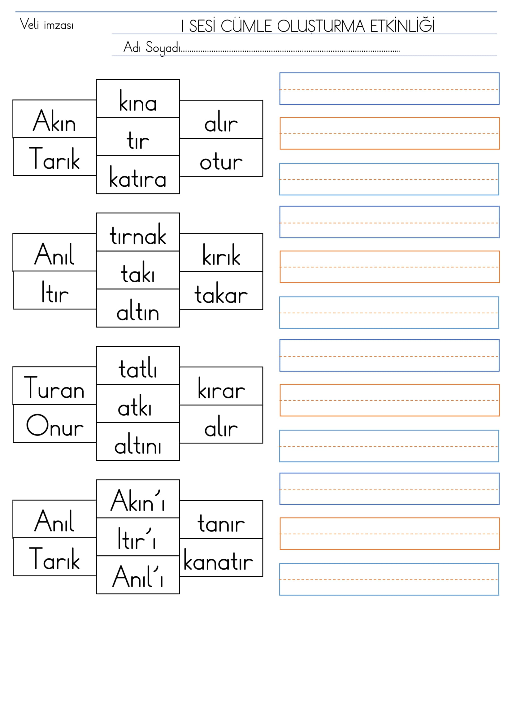1. Sınıf İlk Okuma Yazma I Sesi Cümle Oluşturma Etkinliği