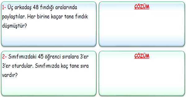 3. Sınıf Matematik Bölme İşlemi Problemleri-1