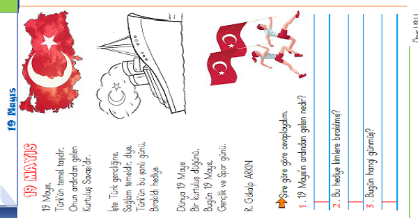1. Sınıf Türkçe Şiir Okuyalım Anlayalım (19 Mayıs) Etkinliği-3