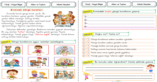 1. Sınıf Hayat Bilgisi Nezaket ve Görgü Kuralları Etkinliği