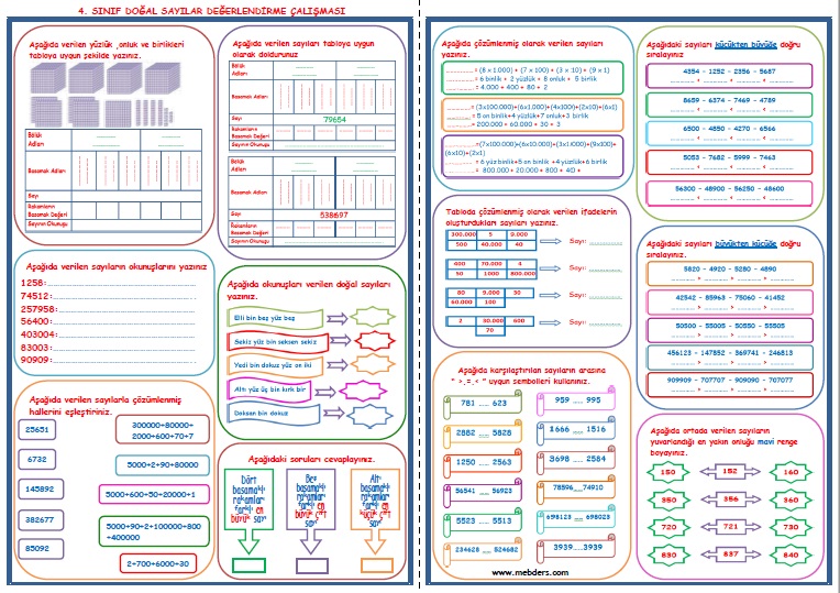 4. Sınıf Matematik Doğal Sayılar Değerlendirme Çalışması (4 SAYFA)