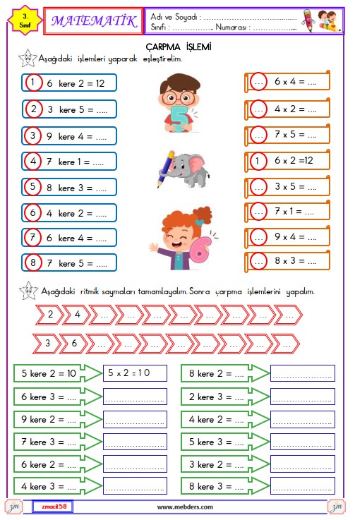 3. Sınıf Matematik Çarpma İşlemi Etkinliği 6