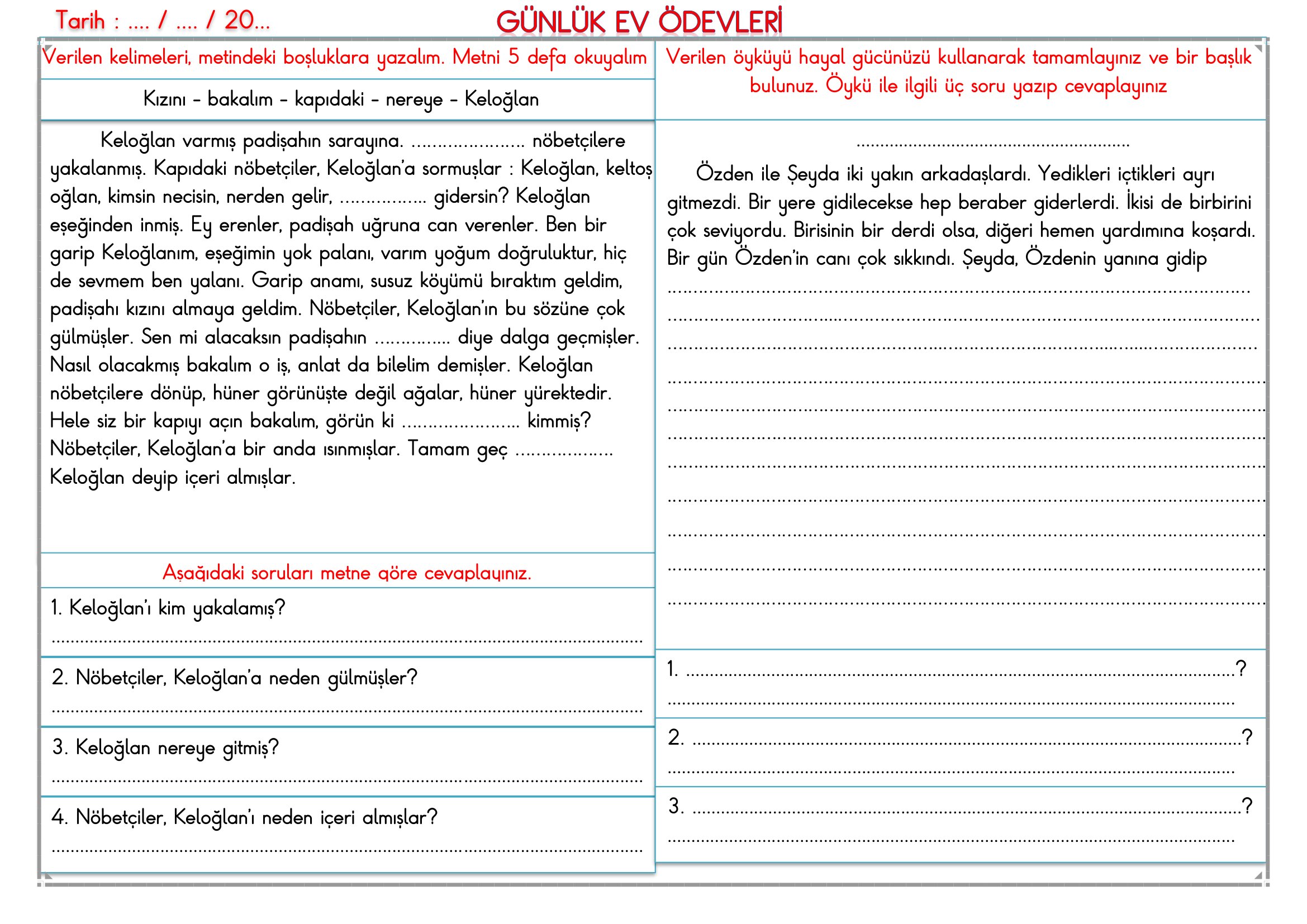 2. Sınıf - 03 Nisan 2026 Günlük Ev Ödevleri