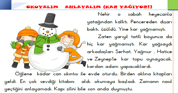1. Sınıf Türkçe Okuyalım Anlayalım (Kar Yağıyor Metni)