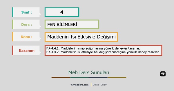 4. Sınıf Fen Bilimleri Maddenin Isı Etkisiyle Değişimi Sunusu