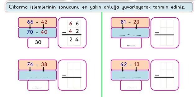 2. Sınıf Matematik Çıkarma İşlemi-Sonucu Tahmin Etme Etkinliği-2