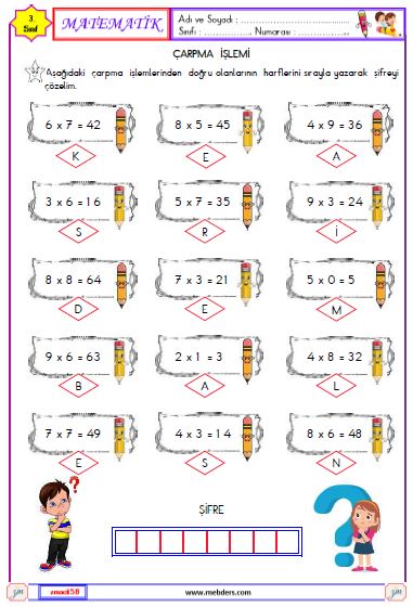 3. Sınıf Matematik Çarpma İşlemi Etkinliği 11
