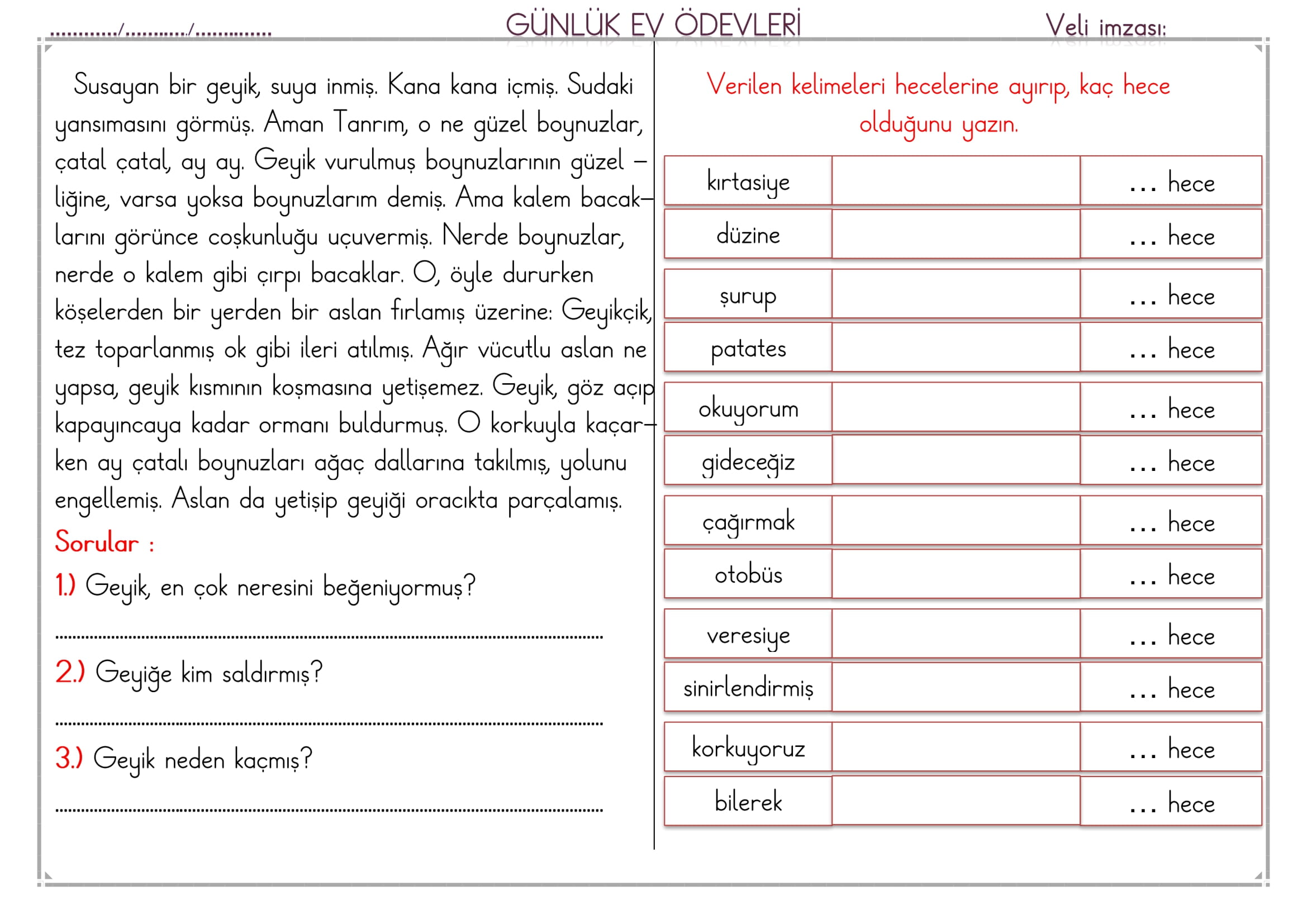1. Sınıf 10 Nisan 2025 Günlük Ev Ödevi