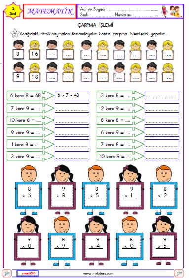 3. Sınıf Matematik Çarpma İşlemi Etkinliği 9