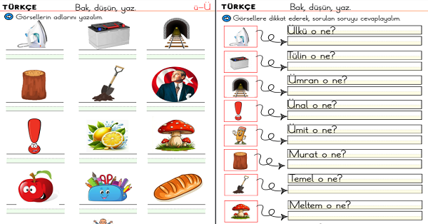 1. Sınıf İlkokuma Yazma Ü Sesi Dikte ve O Ne? Etkinliği