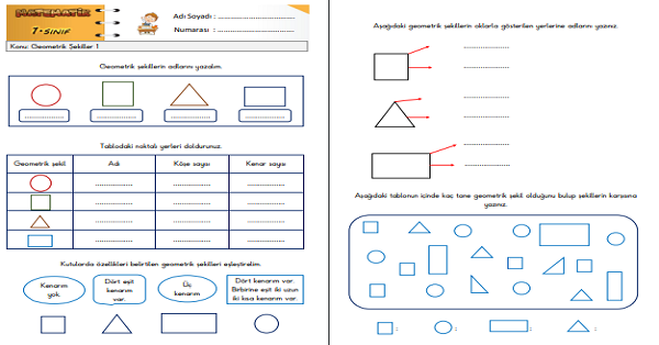 1. Sınıf Matematik Geometrik Şekiller Etkinliği 1