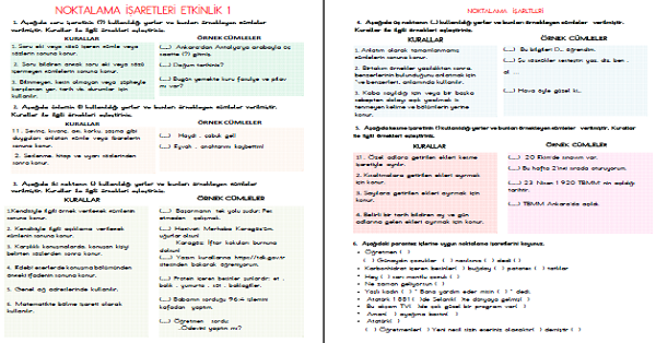4. Sınıf Türkçe Noktalama İşaretleri Konu Anlatım ve Etkinlikleri
