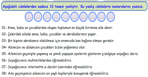 4. Sınıf Sosyal Bilgiler Geçmişimi Öğreniyorum Ünitesi Doğru-Yanlış Etkinliği