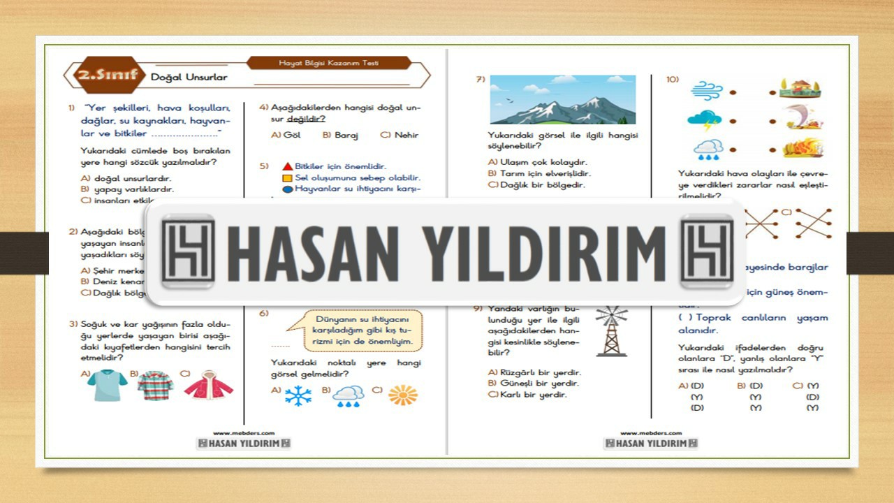 2. Sınıf Hayat Bilgisi Doğal Unsurlar Testi