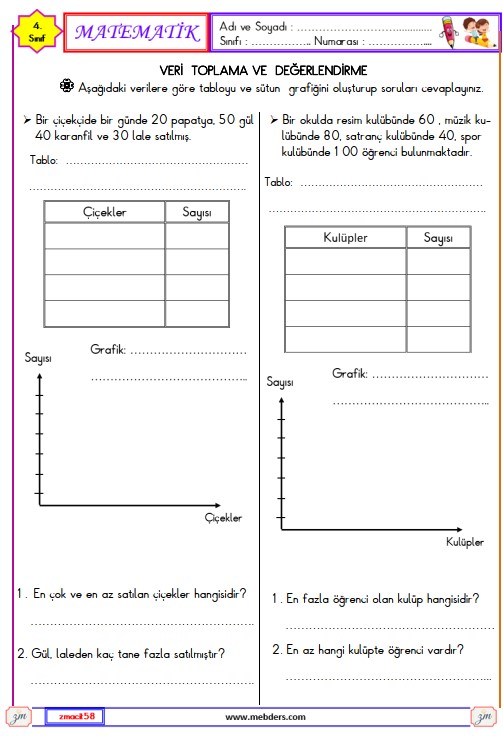 4. Sınıf Matematik Veri Toplama ve Değerlendirme Etkinliği 18