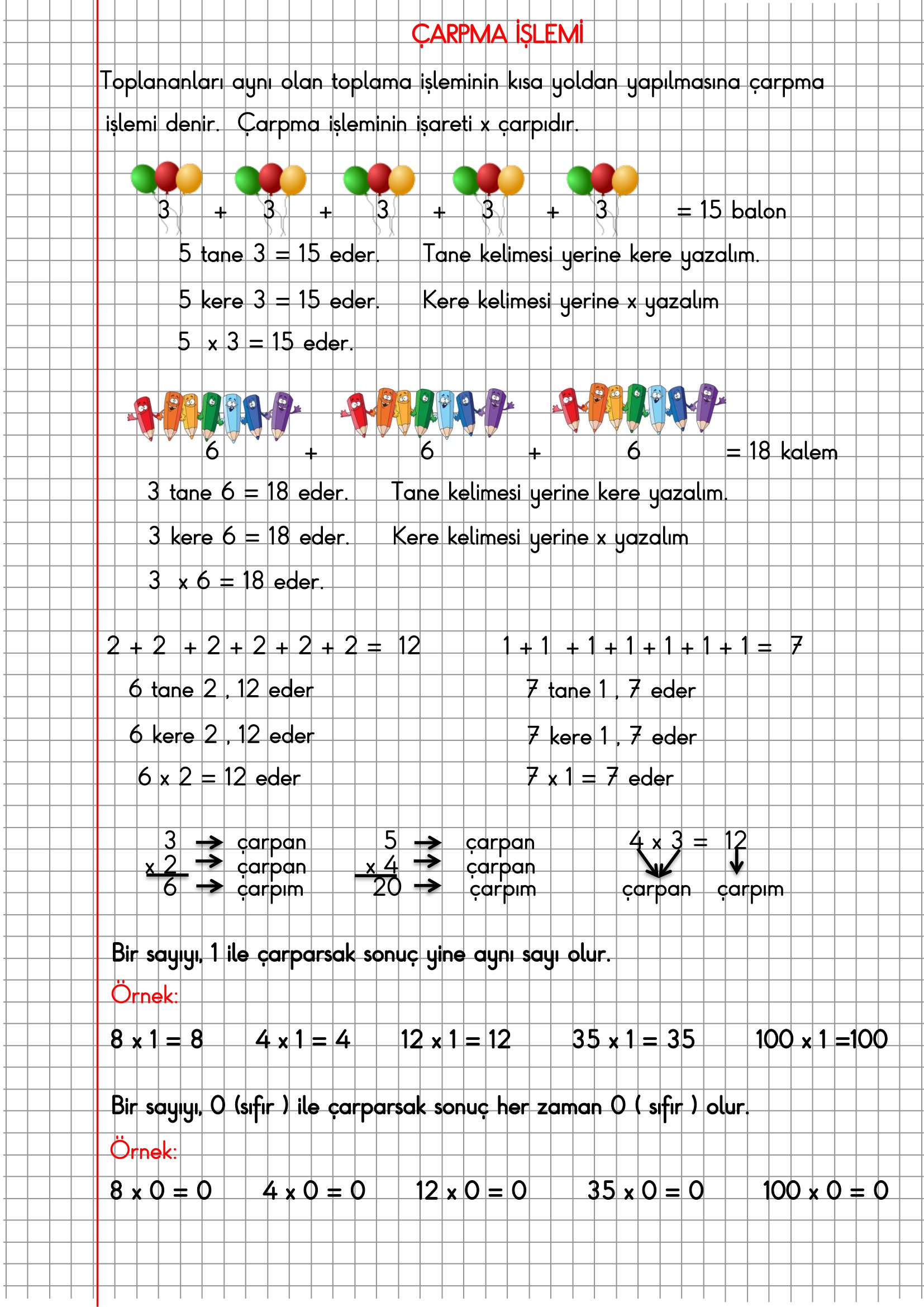 2. Sınıf Matematik Kareli Defterde Çarpma İşlemi Konu Anlatımı