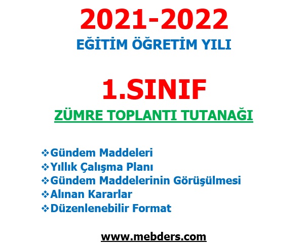 2021-2022 Eğitim Öğretim Yılı 1. Sınıf Zümre Toplantı Tutanağı