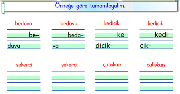 1. Sınıf Türkçe Satır Sonuna Sığmayan Kelimeler Etkinliği-2