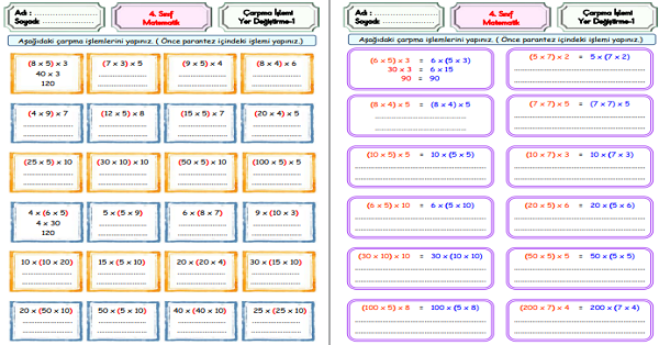 4. Sınıf Matematik Çarpma İşlemi Yer Değiştirme-1