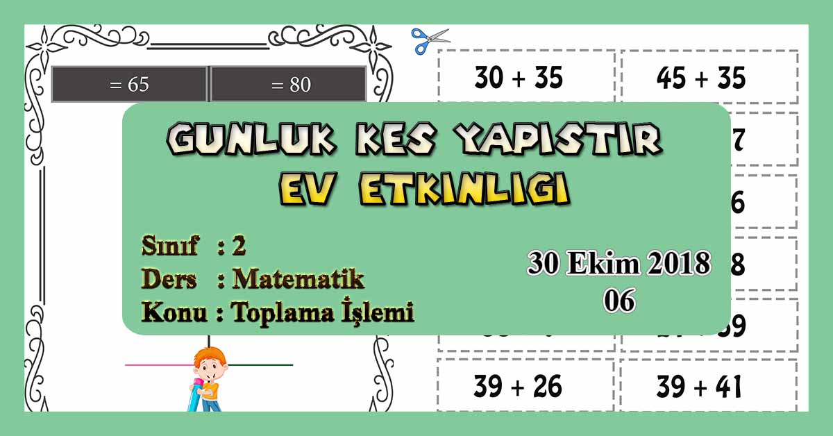 2. Sınıf Günlük Kes Yapıştır Ev Etkinliği - Toplama İşlemi