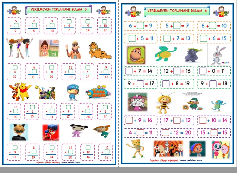 1. Sınıf Matematik Toplama İşleminde Verilmeyen Sayıyı Bulma 5-6