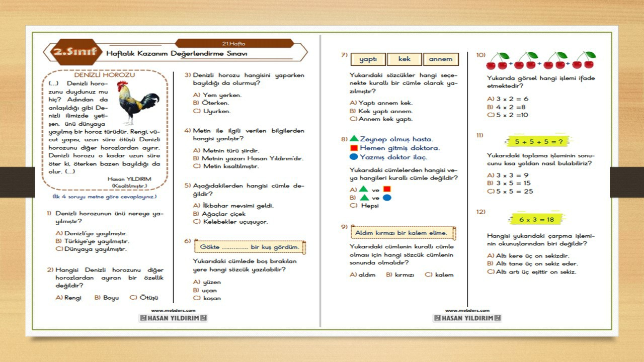 2. Sınıf Haftalık Değerlendirme Testi-21.Hafta(08-12 Mart)