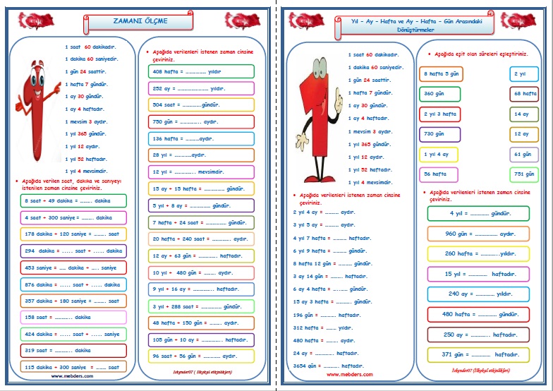 4. Sınıf Matematik Zamanı Ölçme Çalışmaları