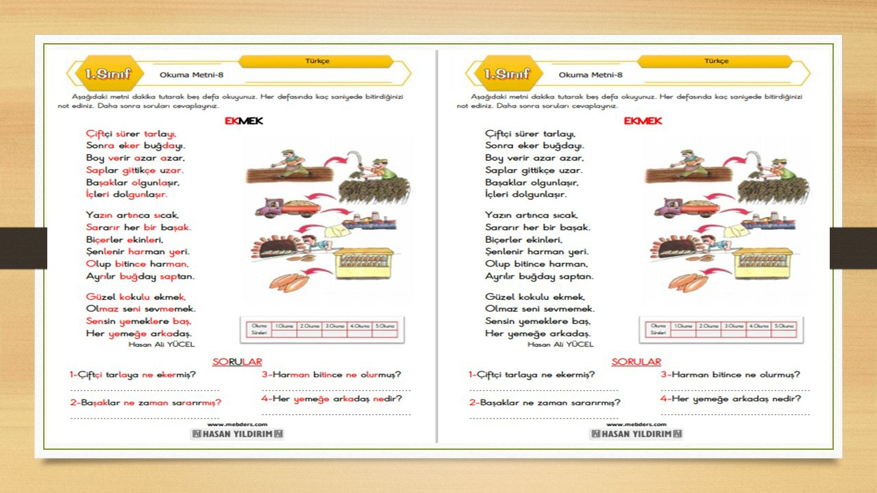 1. Sınıf Türkçe Okuma Metni-8 (Ekmek)