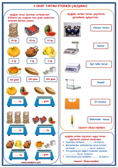 3. Sınıf Matematik Tartma Etkinlik Çalışması