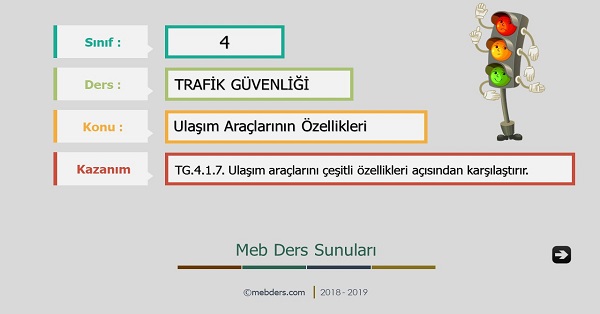 4. Sınıf Trafik Güvenliği Ulaşım Araçlarının Özellikleri Sunusu