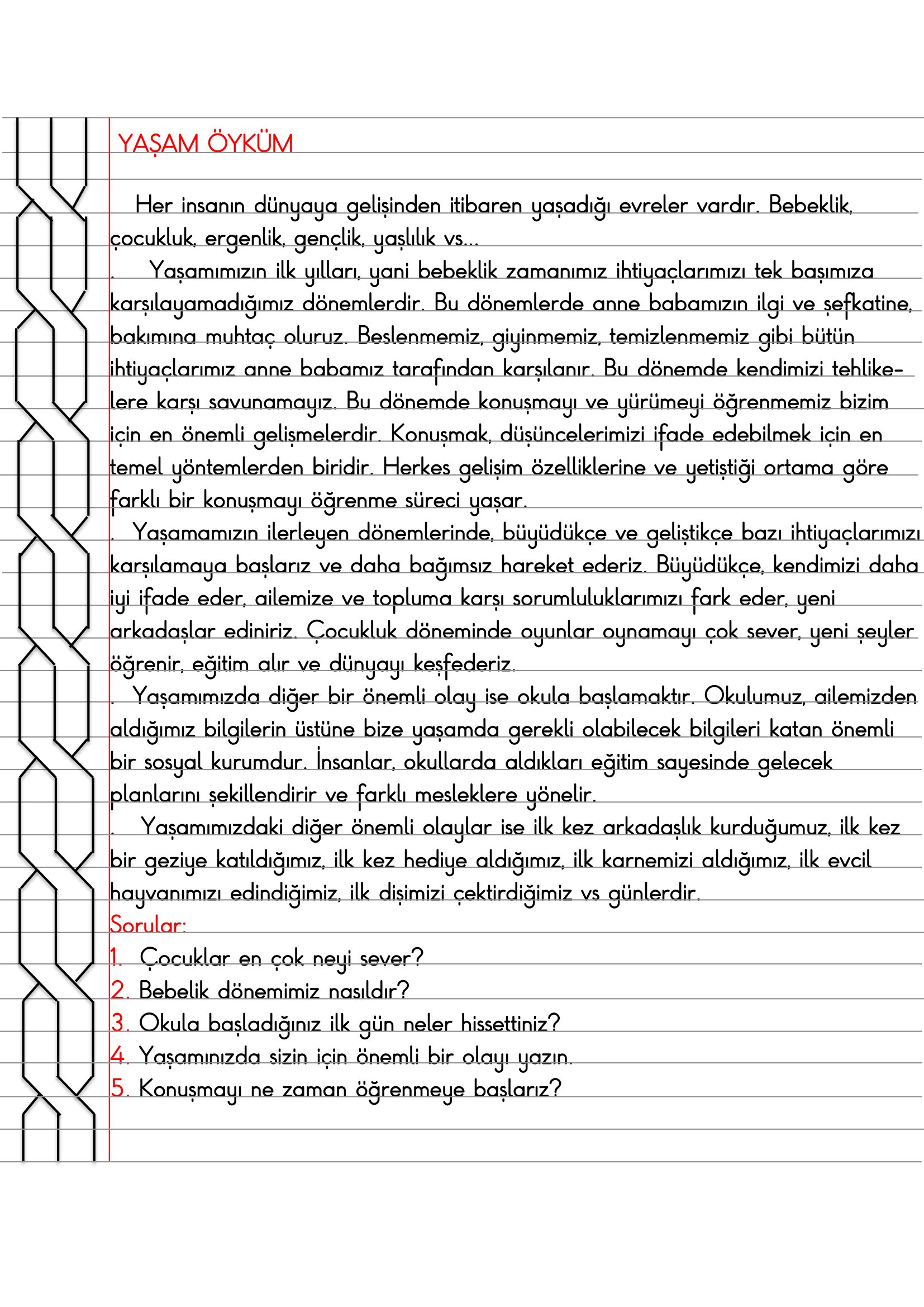 4. Sınıf - Sosyal Bilgiler - Yaşam Öyküm Defter Özeti