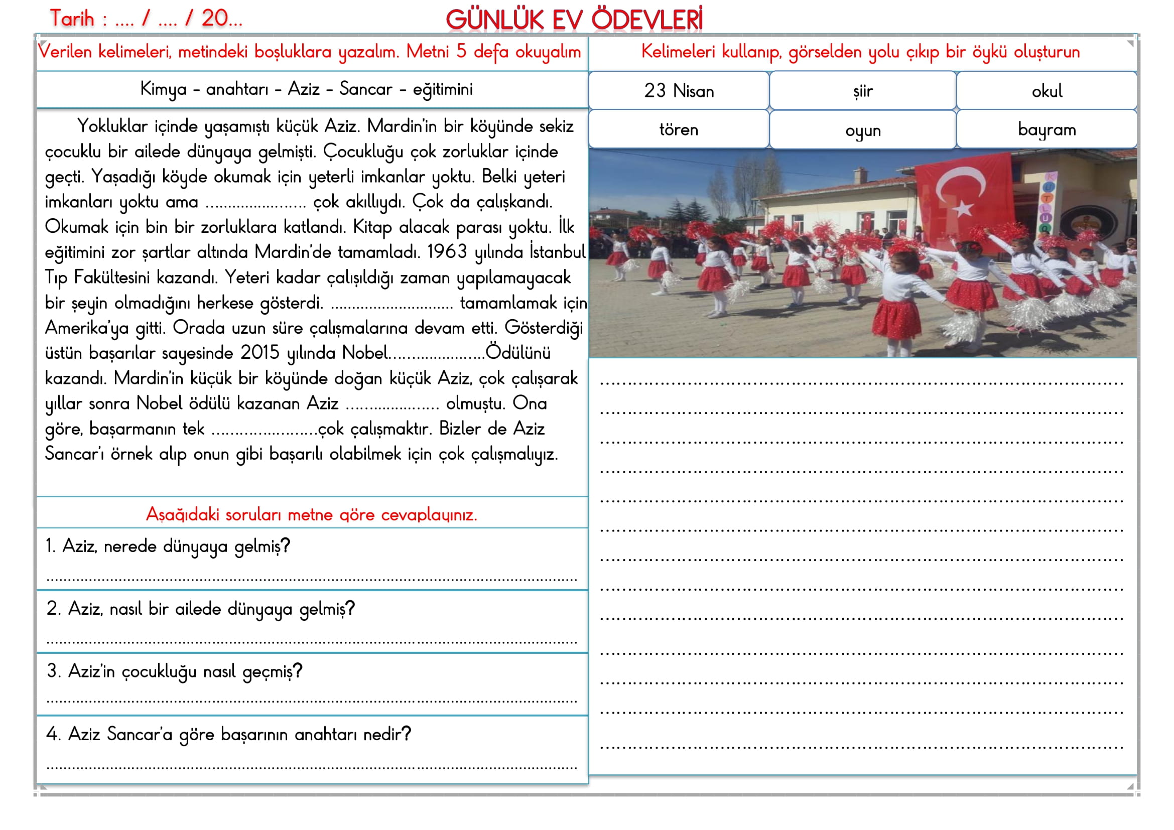 2. Sınıf 21 Nisan 2025 Günlük Ev Ödevi