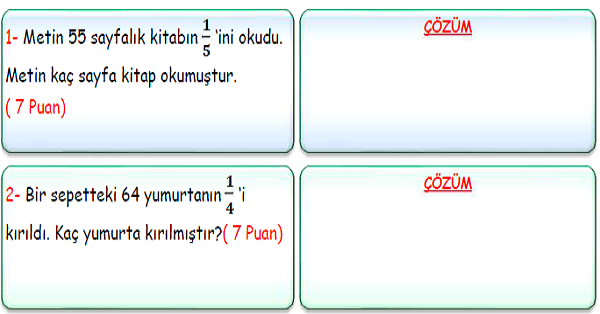 3. Sınıf Matematik Kesir Problemleri-2