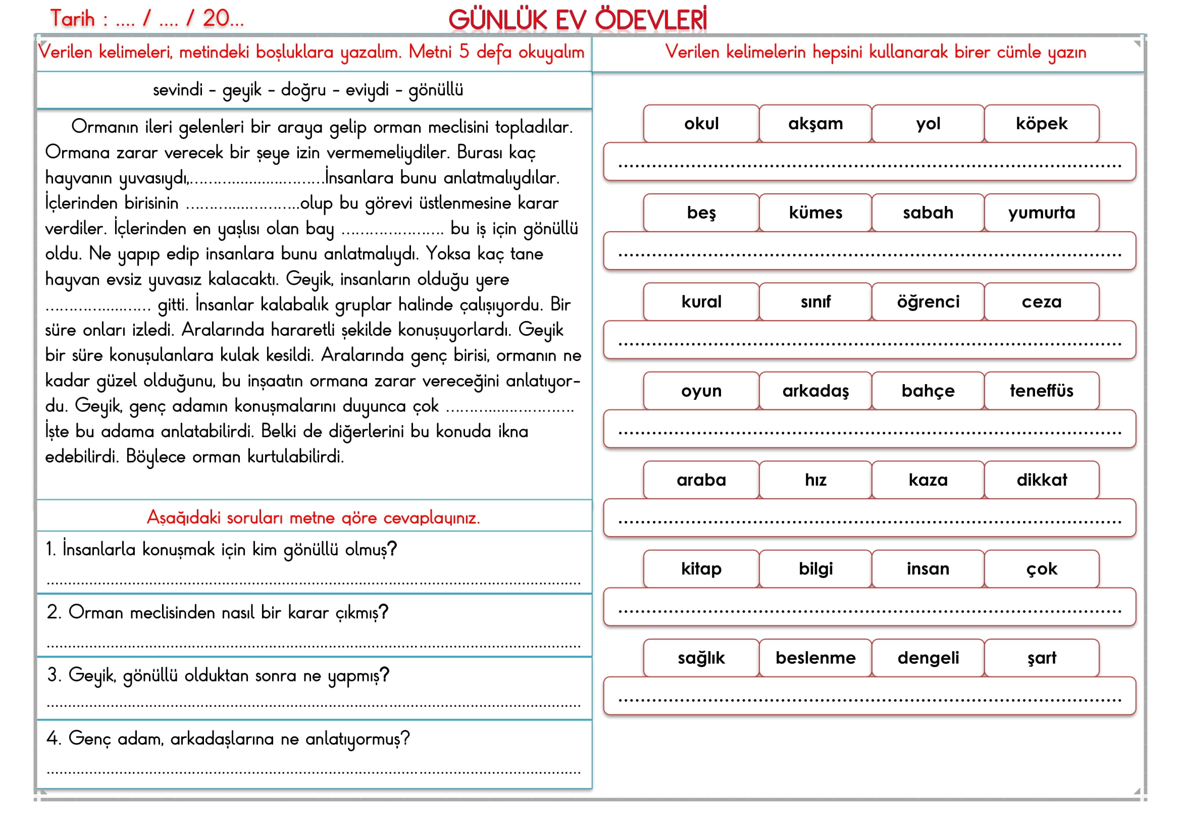 2. Sınıf 28 Mayıs 2025 Günlük Ev Ödevi
