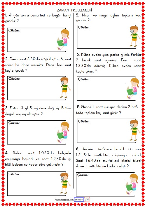 2. Sınıf Matematik Zaman Problemleri Etkinliği 18