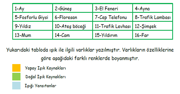 3. Sınıf Fen Bilimleri Işığın Görmedeki Rolü ve Işık Kaynakları Yeni Nesil Sorular