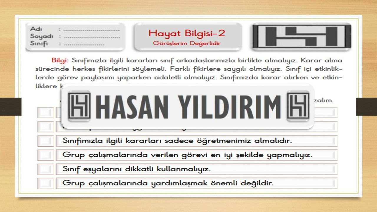 2. Sınıf Hayat Bilgisi Görüşlerim Değerlidir Çalışma Sayfası