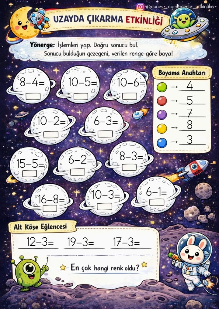 1. Sınıf Matematik Toplama ve Çıkarma İşlemleri (6 Sayfa)