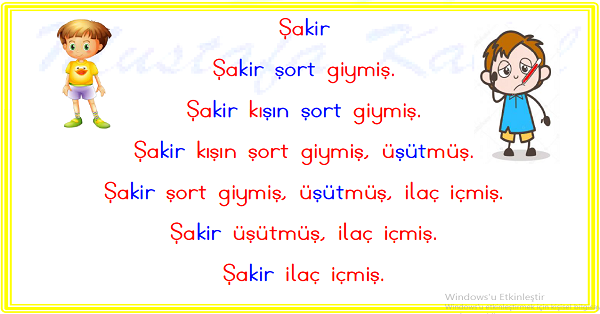 1. Sınıf İlk Okuma Yazma (Ş-ş) Karesel Okuma Metinleri